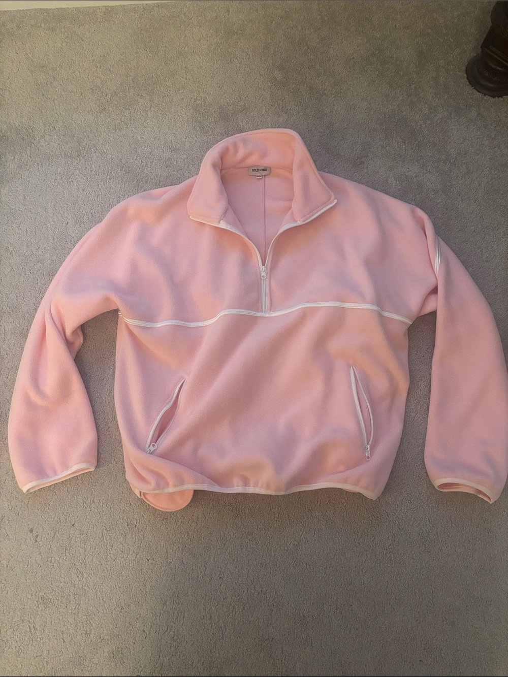 Light Pink Half-Zip Fleece Pullover with White Trim